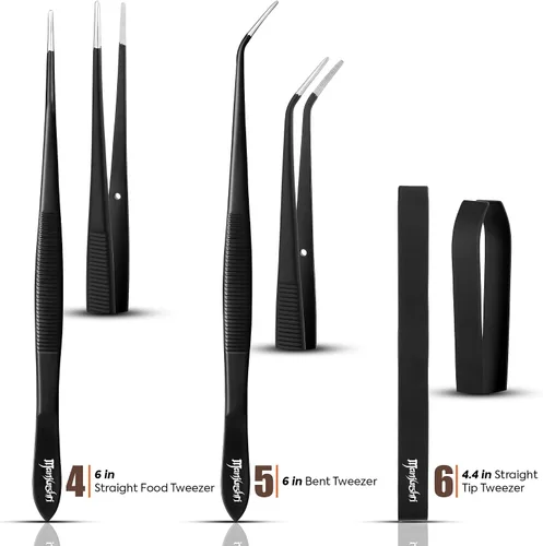 Vista 4 de Manjushri Pinzas para chef profesional, tijeras, alicates para hueso, juego de hornear (negro)