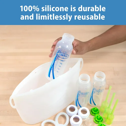 Vista 2 de Dr. Brown's Bolsa esterilizadora de vapor para microondas, cepillo para botellas y accesorios, bolsa de esterilización de silicona reutilizable