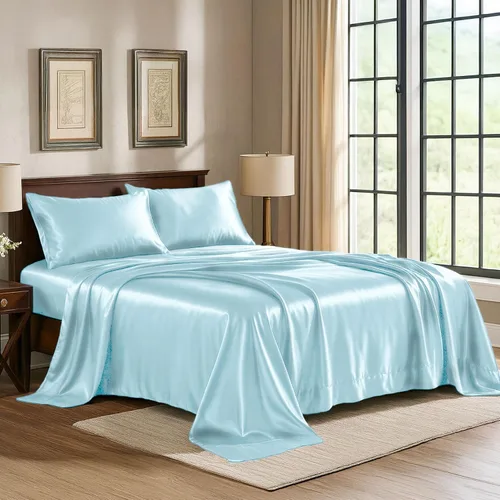 Vista 43 de Pure Bedding Sábanas de satén de lujo para cama individual de hotel, juego de sábanas de microfibra extra suave de 1800, resistente a las arrugas, a