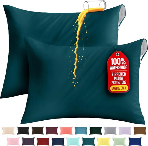 Vista 34 de Utopia Bedding Protector de almohada impermeable, con cremallera, paquete de 2, beige, estándar, funda de almohada a prueba de chinches, de 20 x 26