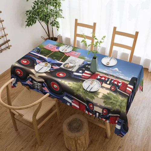 Vista 20 de Mantel rectangular de encaje de poliéster con diseño patriótico de camión del 4 de julio, 54 x 72 pulgadas, resistente a las arrugas, lavable