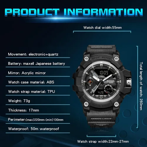Vista 7 de Relojes militares para hombre, digital, 164.0 ft, resistente al agua, reloj deportivo de cara grande, táctico, luz de fondo, alarma, cronómetro