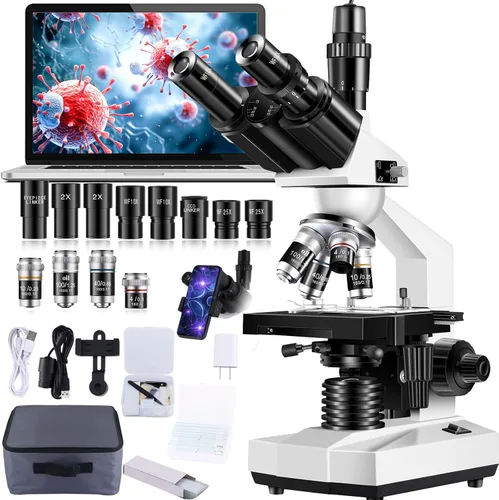 Vista 10 de Microscopios para adultos WF10x y WF25x Microscopio compuesto con portaobjetos de microscopio, kit de microscopios para niños, estudiantes, escuela