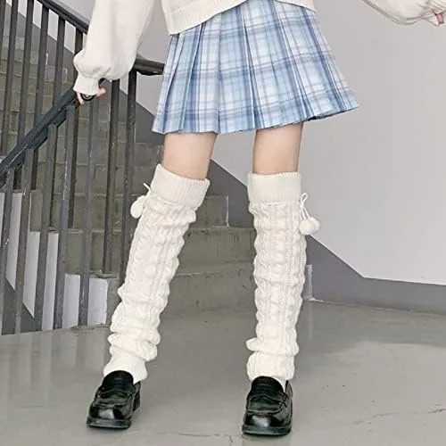 Vista 2 de NUFIWI Harajuku - Calcetines largos de punto gótico Lolita japonesa, polainas, polainas góticas hasta la rodilla, calcetines de invierno