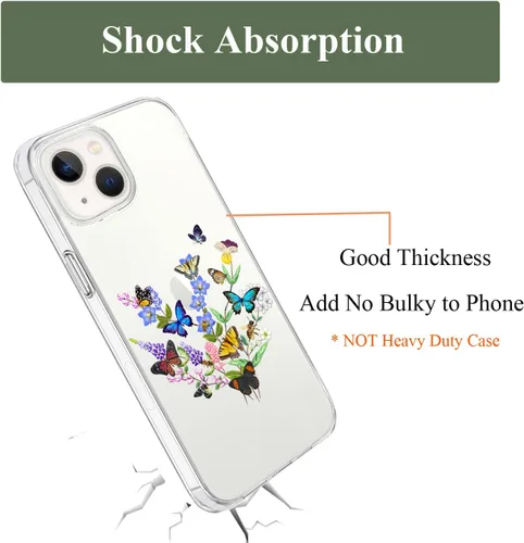 Vista 6 de Unov Funda compatible con iPhone 14 Plus, transparente con diseño en relieve, patrón floral en relieve, TPU suave, parachoques delgado, protector