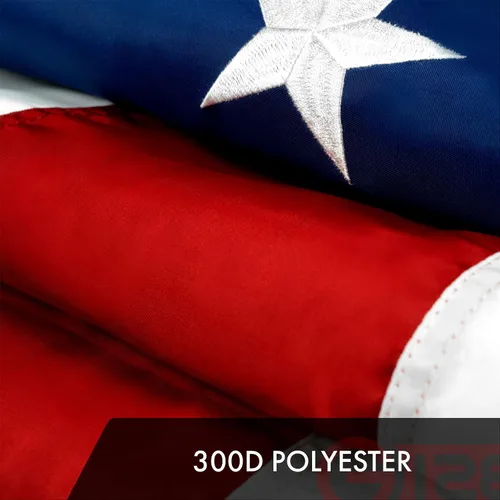 Vista 4 de G128 Bandera de Estados Unidos 6 x 10 pies, serie ToughWeave bordada de poliéster 300D, bandera de país, estrellas bordadas, rayas cosidas