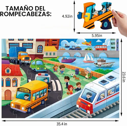 Vista 2 de Rompecabezas de Piso Jumbo para Niños, Rompecabezas de Transporte de la Ciudad Rompecabezas Grandes, Rompecabezas de Vehículos de la Vida