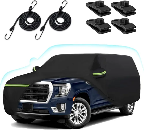 Vista 26 de Funda de automóvil de 6 capas para Hummer H2 SUV 2002-2009, 210T, impermeable, sol, lluvia, UV, polvo, nieve, protección al aire libre, H2, cubierta
