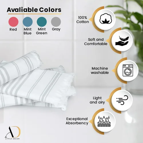 Vista 3 de Ample Decor Toallas de mano de algodón de 16 x 28 pulgadas, estilo turco, de secado rápido, toallas multiusos de cocina y baño, certificado Gris
