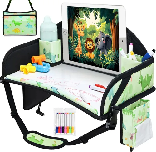 Vista 17 de 2 piezas Bandeja de viaje para niños, bandeja para asiento de coche para niños Viaje, Esenciales de viaje en carretera para niños con kit de dibujo