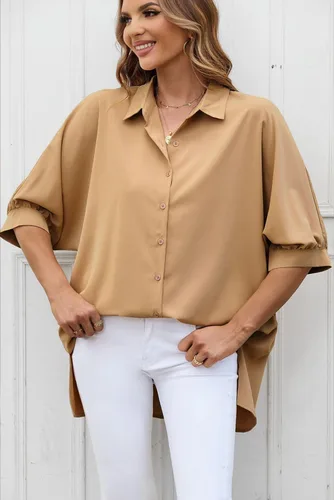 Vista 8 de Sidefeel Womens Summer Oversized 34 Sleeve Button Down Shirts Side Slit Dressy Casual Blouses Loose Fit Tunic Tops