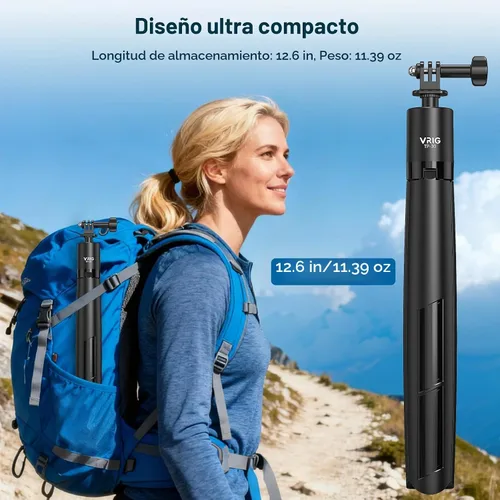 Vista 3 de VRIG - Trípode invisible para selfie stick de 70 pulgadas para DJI OSMO Pocket 4/3, trípode extensible para selfie vlog mango con tornillo de 1/4