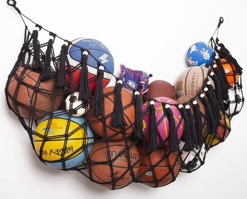 Vista 3 de Hamaca de red de almacenamiento de pelotas deportivas para garaje, cesta colgante, red organizadora para baloncesto, voleibol, fútbol, estante