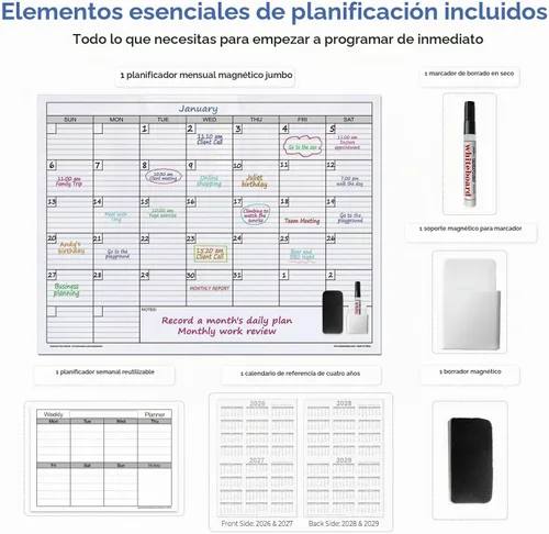 Vista 6 de Calendario magnético extra grande de borrado en seco, 38 x 50 pulgadas