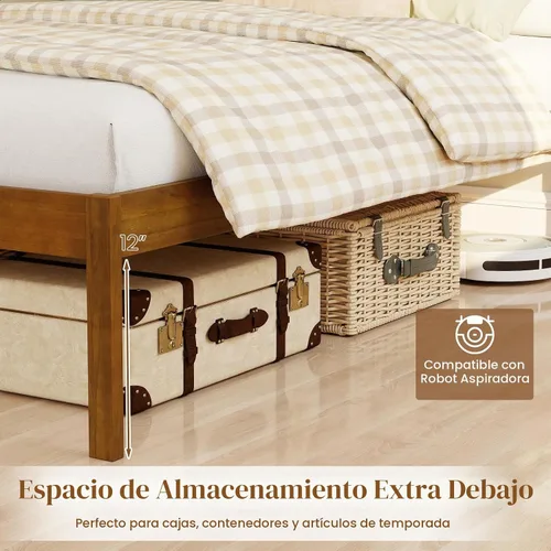 Vista 7 de GIANTEX Marco de cama de madera individual con cabecero, plataforma moderna de mediados de siglo con soporte de listones de madera, base de colchón
