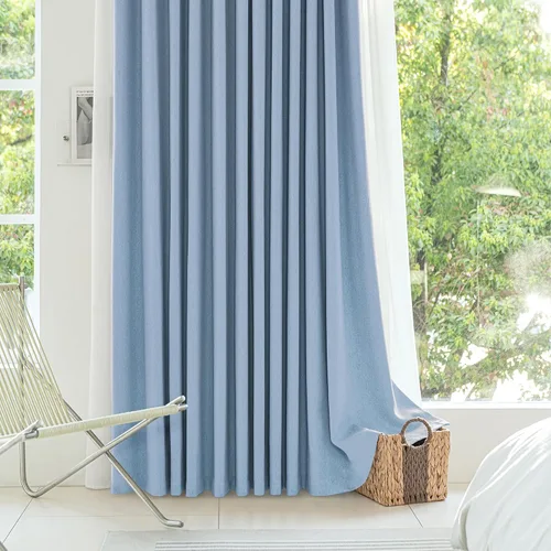 Vista 6 de FMFUNCTEX Cortinas florales 100% opacas para dormitorio, cortinas texturizadas en relieve azul de 63 pulgadas de largo para sala de estar, cortina