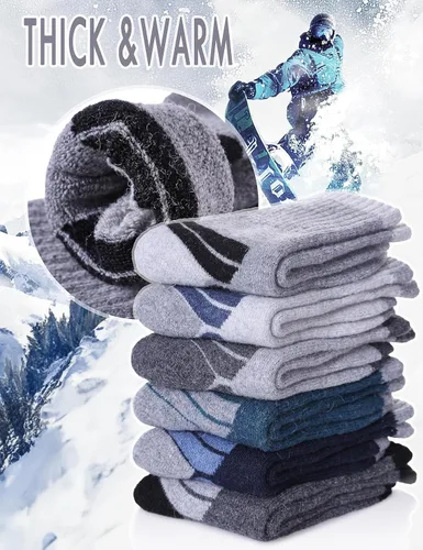 Vista 4 de NOCIN COLOR Calcetines de senderismo de lana merina para niños y niñas pequeños, térmicos, cálidos, para invierno, calcetines de regalo, 6 pares