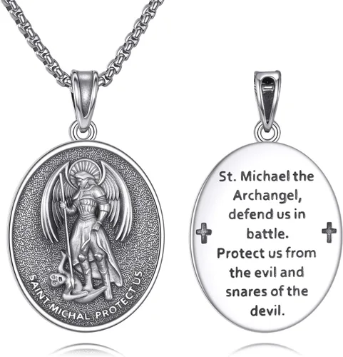 Vista 25 de Collar de Santo Patrón Plata de Ley 925 Colgante Medallón Amuleto Ovalado con Cadena de 22+2 Pulgadas Regalo de Joyería para Hombres y Mujeres