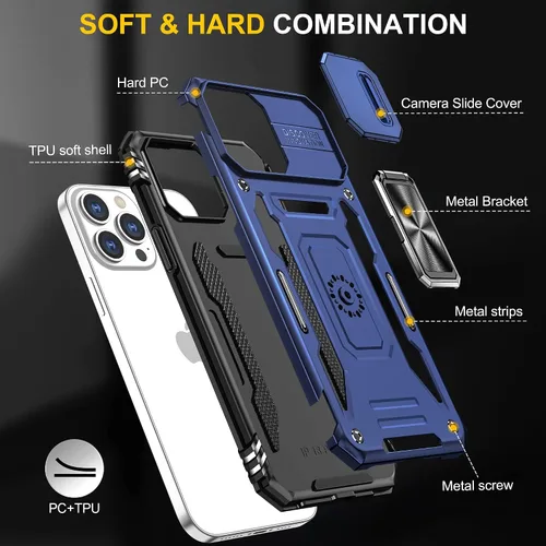 Vista 7 de Funda para iPhone 12 Pro Max con 2 protectores de pantalla, cubierta deslizante integrada para cámara para 12Pro Max, funda para teléfono