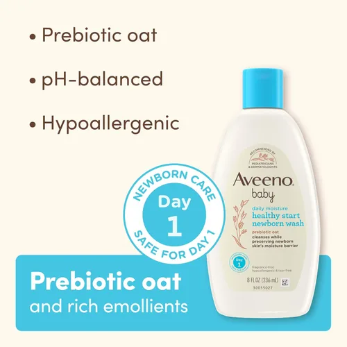 Vista 4 de Aveeno Baby Healthy Start Lavado Nutritivo para Recién Nacidos, Gel de Baño Hipoalergénico para Bebé, Avena Prebiótica, Limpia Suavemente la Piel