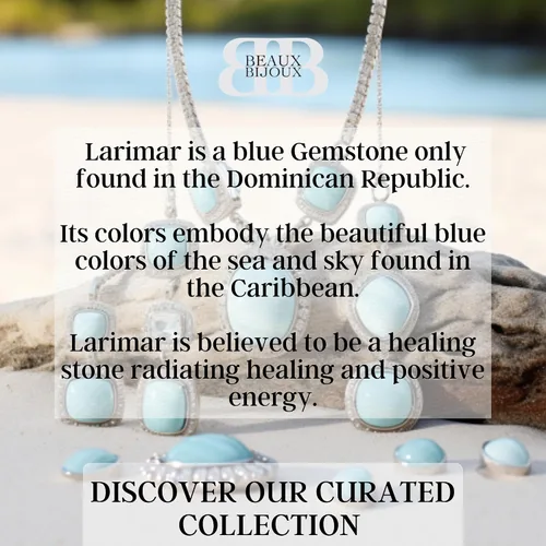 Vista 4 de Beaux Bijoux Sterling Silver Larimar Blue Necklace for Women - Natural Larimar Jewelry - Beautiful Blue Larimar Stones - Larimar Necklace for Women