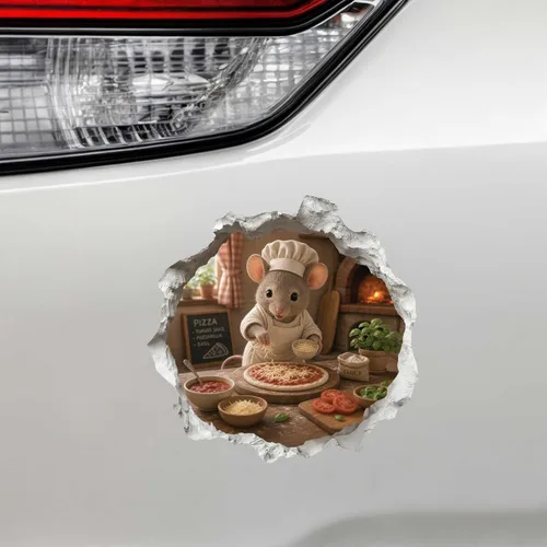 Vista 9 de Calcomanía de ratón de pizza en agujero de ratón, adhesivo de pared 3D con agujero de ratón