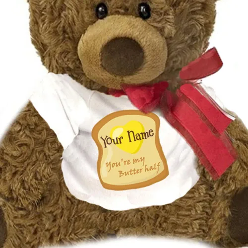 Vista 2 de Oso de peluche de regalo para parejas con camisa divertida para marido, esposa, oso de peluche marrón personalizado con nombre personalizado