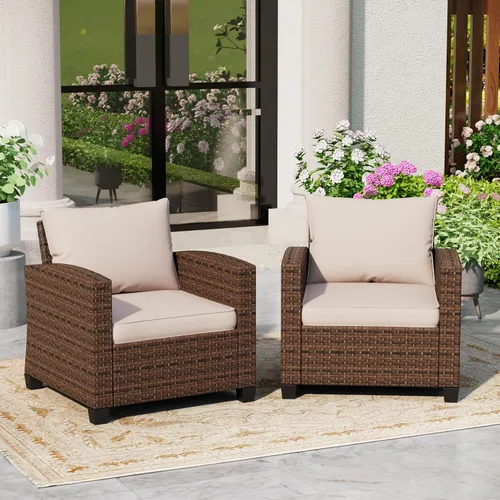 Vista 7 de SUNSHINE VALLEY - Sofá de mimbre para patio de 3 asientos, cojines de 4 Beige