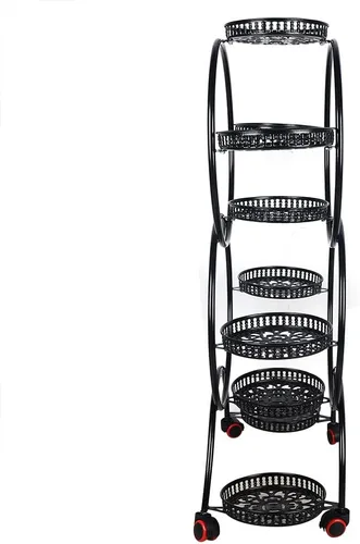 Vista 6 de Soporte de metal para plantas de 6 niveles con ruedas, soporte para macetas para plantas de interior, soporte para plantas de interior, soporte