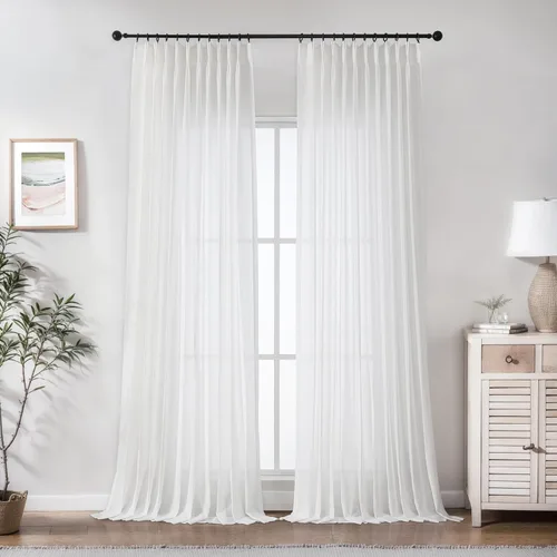 Vista 12 de WEST LAKE cortinas de lino natural con pinzas plegadas de 63 pulgadas de largo, 2 paneles, cortinas de estilo rústico para sala de estar