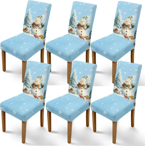 Vista 47 de Rnyleeg Fundas de silla de Navidad para sala de estar, diseño de muñeco de nieve azul, estampado de pájaros, fundas para sillas de comedor, 1