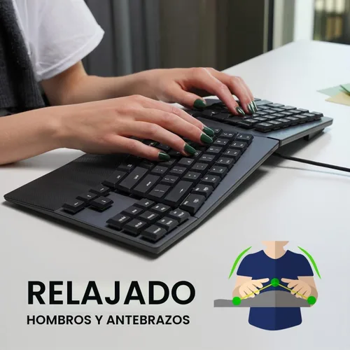 Vista 3 de Perixx PERIBOARD-335BL - Teclado compacto mecánico ergonómico con cable, interruptores azules de bajo perfil, función programable con teclas macro