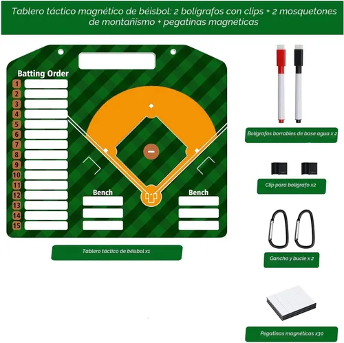 Vista 2 de SRG Tablero magnético de alineación de béisbol para entrenador Tabla de alineación de béisbol para dugout Portapapeles de béisbol