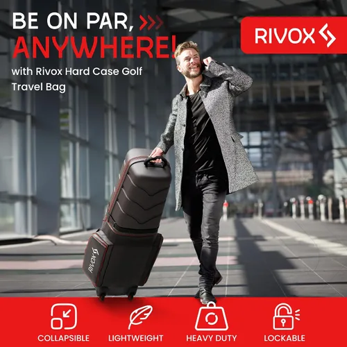 Vista 2 de Bolsa de viaje de golf rígida para aerolíneas, funda duradera para palos de golf con ruedas, cojín interior, bloqueo TSA y varilla de apoyo