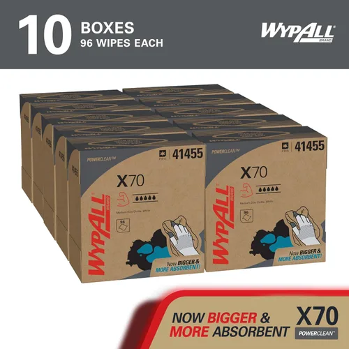 Vista 2 de WypAll PowerClean X70 Paños de Servicio Mediano (41455), Caja Emergente, Toallas de Larga Duración, Blanco