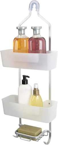 Vista 6 de Bath Bliss Tier - Organizador colgante de aluminio, cabeza, con ganchos de lufa, jabonera, capacidad para botellas grandes y pequeñas, organización