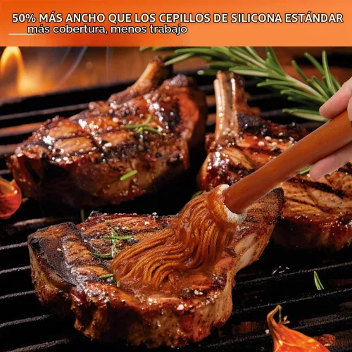 Vista 2 de Salsa de barbacoa de 12 pulgadas para asar o asar a la parrilla, aplicar barbacoa, adobo o glaseado, cabezal de fibra de algodón y mango de madera