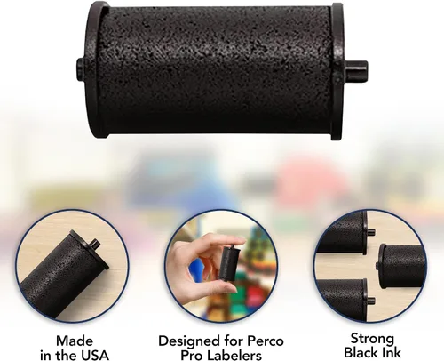 Vista 3 de Perco Rollo de tinta para pistolas Perco Pro (1 y 2 líneas) de precio y fecha, paquete de 4 tintas de repuesto, impresiones fáciles de cargar
