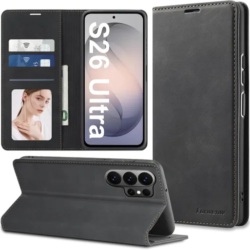 Vista 11 de Funda de piel con tapa para Samsung Galaxy Z Flip 3, con protección de bisagra, delgada y magnética tipo cartera [1 tarjetero], funda protectora a