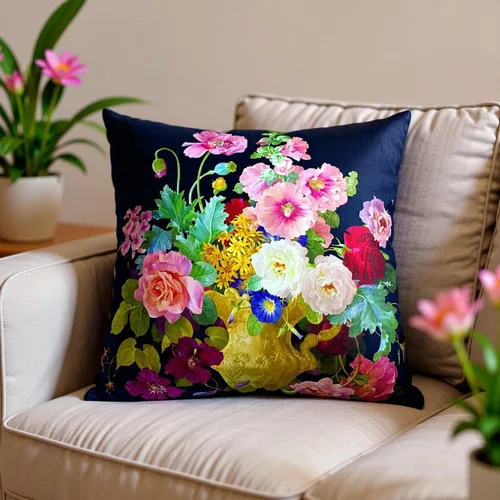 Vista 4 de Funda de cojín floral ligera de lujo, 18 x 18 pulgadas, pintura al óleo retro victoriana de doble cara, fondo negro, flor vibrante, funda de cojín