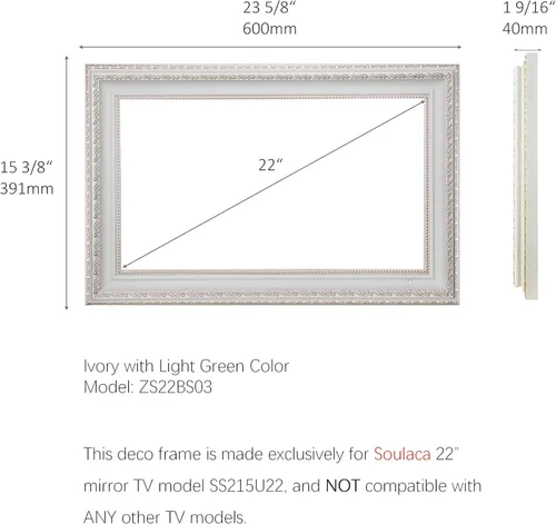 Vista 5 de Soulaca 22" webOS Smart Mirror TV con decoración de marco blanco Galería inteligente