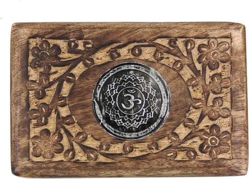 Vista 3 de Caja de almacenamiento de madera tallada a mano para chakras (corona)