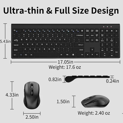 Vista 5 de Teclado y mouse inalámbricos, teclado delgado de tamaño completo con botón de calculadora, bloqueo Fn, mouse silencioso para computadora con botón