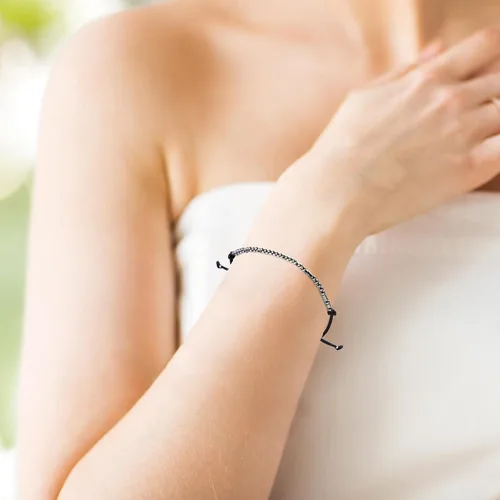 Vista 4 de ASELFAD - Pulseras para mujer con código morse, cuentas de plata de ley en un cordón, regalo de joyería divertida para amistades, regalo para su