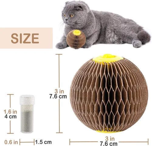 Vista 6 de AREIIA Bola de Hierba Gatera para Gatos Bola Rellenable con Rascador Fiebre Felina Juguetes para Reducir la Obesidad y la Soledad CSB01BR