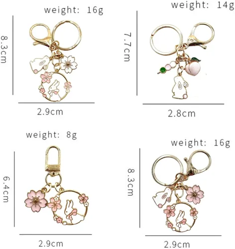 Vista 3 de Fuqimanman2020 Lindo llavero de conejo Sakura Kawaii Flower Rabbit Zanahoria Melocotón hongo llavero para mujeres Regalo de Pascua