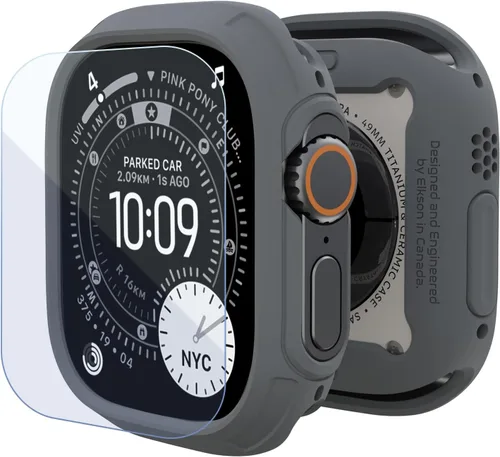 Vista 11 de elkson para Apple Watch Ultra de 49mm Series 3/2/1 Estuche con Parachoques y Protector de Pantalla de Vidrio Templado, Serie Quattro Max Resistente