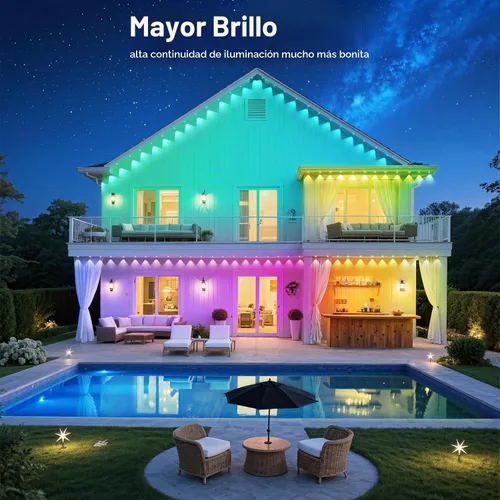 Vista 7 de Luces RGB permanentes para exteriores de 150 pies - Luces LED inteligentes impermeables para aleros con aplicación/control remoto, sincronización