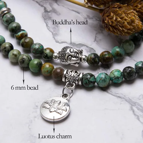Vista 2 de Bivei Collar de cuentas de Mala, 108 pulseras largas con cuentas de perlas auténticas, cuentas de oración de Mala de loto y Buda, collar