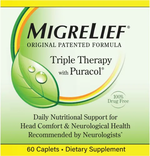 Vista 2 de Migrelief, Fórmula original, Terapia triple con puracol, 60 cápsulas, AKESO698423, paquete de de 1, 1, 1